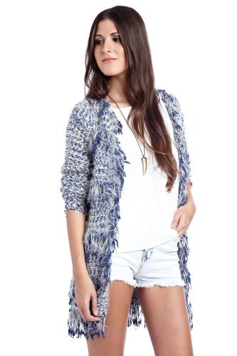 Blue Cardigan With Fringed Detail